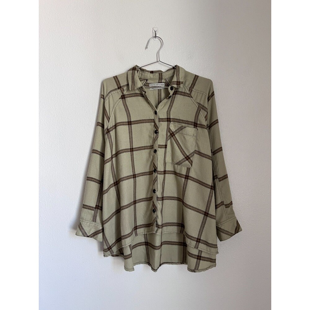 Urban Outfitters Brenden Plaid Drapey Flannel Shirt in Olive Green Size XS